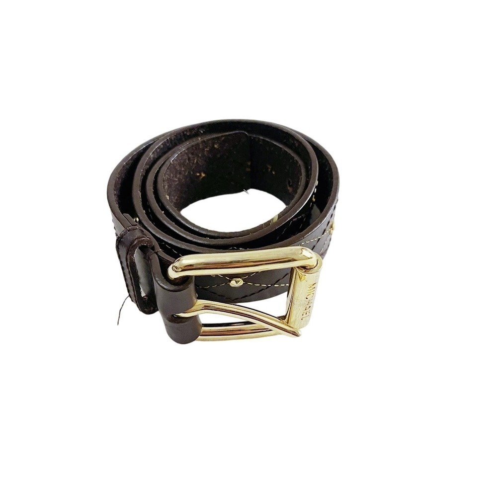 Michael Kors Brown Leather Belt Gold Buckle SZ Med Mint